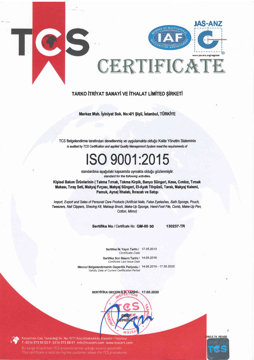 ISO 9001 Belgesi - - Solingenturkiye.net